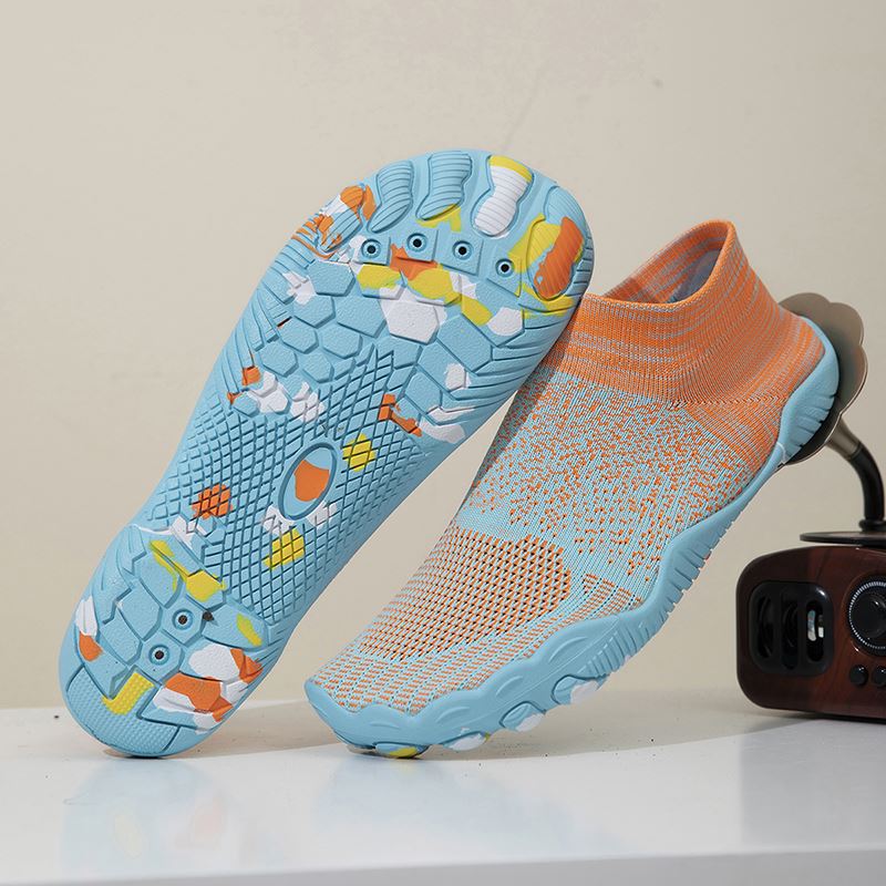 Wide-Toe Knit Sock Water Shoe in use, view 1